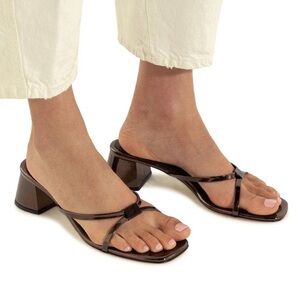 New 39 Dear Frances block heel sandals in metallic dark bronze